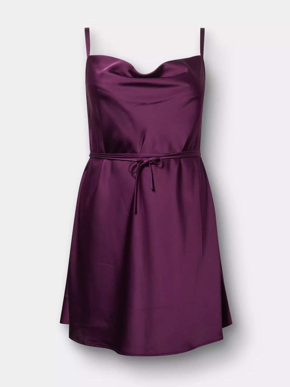 Torrid Satin Cowl Neck Purple Slip Dress with Waist Tie